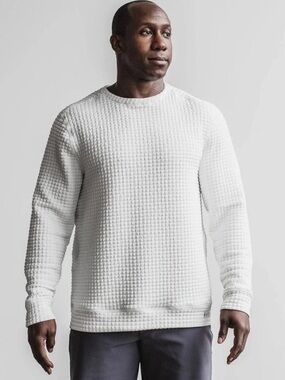 Nobull Quilted Crew Neck Pullover Sweatshirt Waffle Gym White Mens Size Large